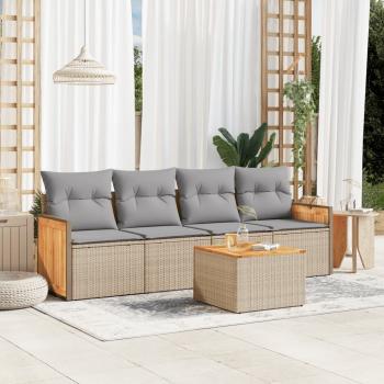 ARDEBO.de - 5-tlg. Garten-Sofagarnitur mit Kissen Beige Poly Rattan