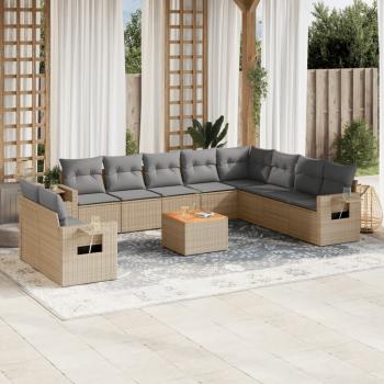 ARDEBO.de - 11-tlg. Garten-Sofagarnitur mit Kissen Beige Poly Rattan