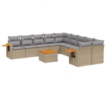 11-tlg. Garten-Sofagarnitur mit Kissen Beige Poly Rattan