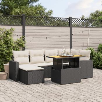 ARDEBO.de - 7-tlg. Garten-Sofagarnitur mit Kissen Schwarz Poly Rattan