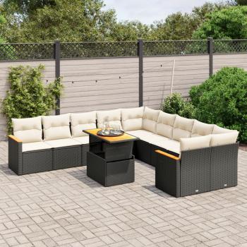 ARDEBO.de - 11-tlg. Garten-Sofagarnitur mit Kissen Schwarz Poly Rattan