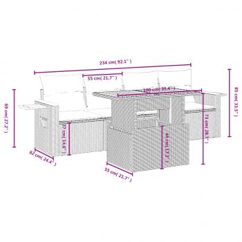 5-tlg. Garten-Sofagarnitur mit Kissen Schwarz Poly Rattan