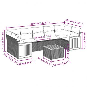 8-tlg. Garten-Sofagarnitur mit Kissen Schwarz Poly Rattan