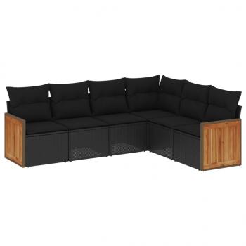 6-tlg. Garten-Sofagarnitur mit Kissen Schwarz Poly Rattan