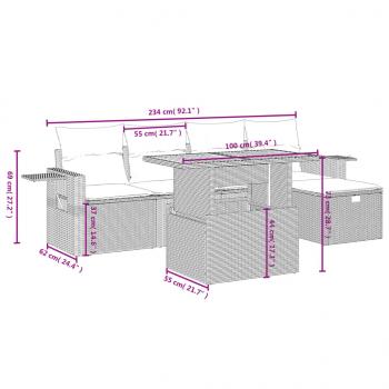 6-tlg. Garten-Sofagarnitur mit Kissen Schwarz Poly Rattan