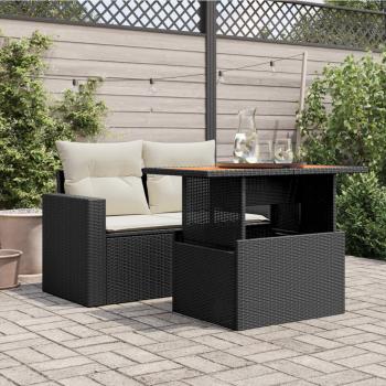 Gartentisch Schwarz 100x55x73 cm Poly Rattan und Akazienholz