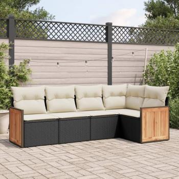 ARDEBO.de - 5-tlg. Garten-Sofagarnitur mit Kissen Schwarz Poly Rattan