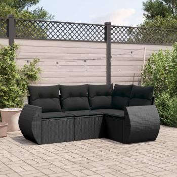 ARDEBO.de - 4-tlg. Garten-Sofagarnitur mit Kissen Schwarz Poly Rattan