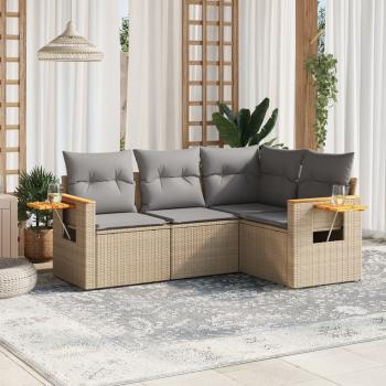 ARDEBO.de - 4-tlg. Garten-Sofagarnitur mit Kissen Beige Poly Rattan