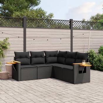 ARDEBO.de - 5-tlg. Garten-Sofagarnitur mit Kissen Schwarz Poly Rattan