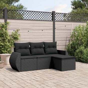 ARDEBO.de - 4-tlg. Garten-Sofagarnitur mit Kissen Schwarz Poly Rattan