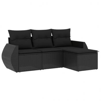 4-tlg. Garten-Sofagarnitur mit Kissen Schwarz Poly Rattan