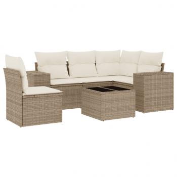 6-tlg. Garten-Sofagarnitur mit Kissen Beige Poly Rattan