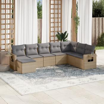 ARDEBO.de - 8-tlg. Garten-Sofagarnitur mit Kissen Beige Poly Rattan