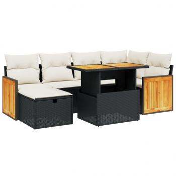 7-tlg. Garten-Sofagarnitur mit Kissen Schwarz Poly Rattan