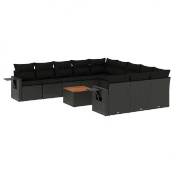 12-tlg. Garten-Sofagarnitur mit Kissen Schwarz Poly Rattan