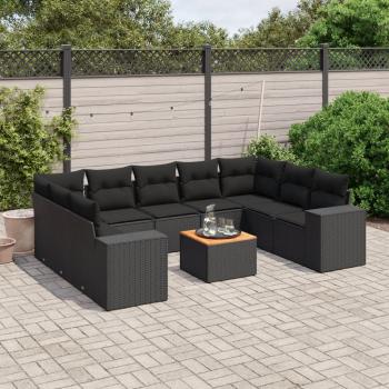 ARDEBO.de - 10-tlg. Garten-Sofagarnitur mit Kissen Schwarz Poly Rattan