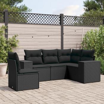 ARDEBO.de - 5-tlg. Garten-Sofagarnitur mit Kissen Schwarz Poly Rattan