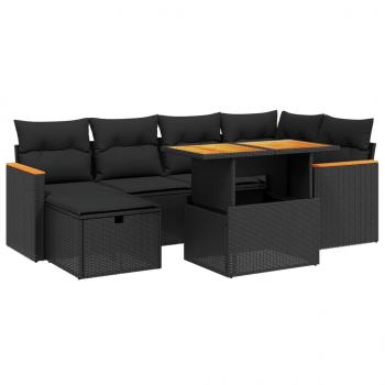 7-tlg. Garten-Sofagarnitur mit Kissen Schwarz Poly Rattan