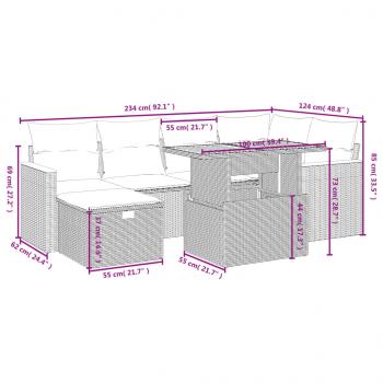 7-tlg. Garten-Sofagarnitur mit Kissen Schwarz Poly Rattan