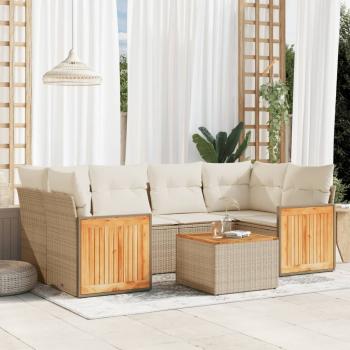 ARDEBO.de - 7-tlg. Garten-Sofagarnitur mit Kissen Beige Poly Rattan