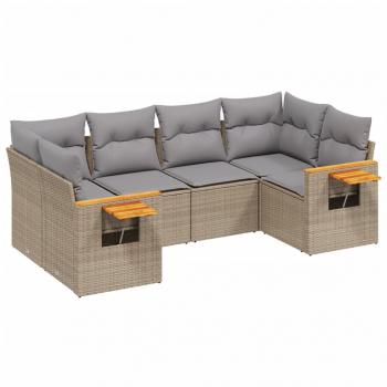 6-tlg. Garten-Sofagarnitur mit Kissen Beige Poly Rattan