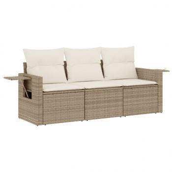 3-tlg. Garten-Sofagarnitur mit Kissen Beige Poly Rattan