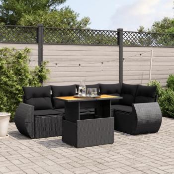 ARDEBO.de - 6-tlg. Garten-Sofagarnitur mit Kissen Schwarz Poly Rattan