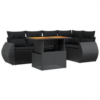 6-tlg. Garten-Sofagarnitur mit Kissen Schwarz Poly Rattan