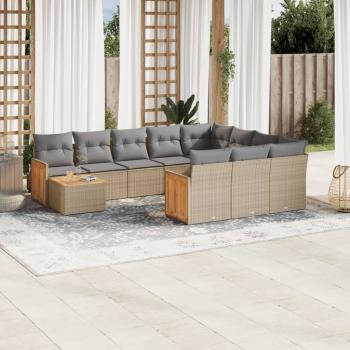 ARDEBO.de - 11-tlg. Garten-Sofagarnitur mit Kissen Beige Poly Rattan