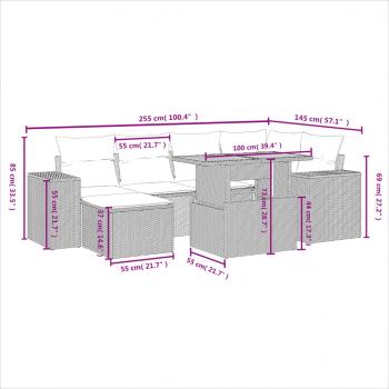 7-tlg. Garten-Sofagarnitur mit Kissen Schwarz Poly Rattan