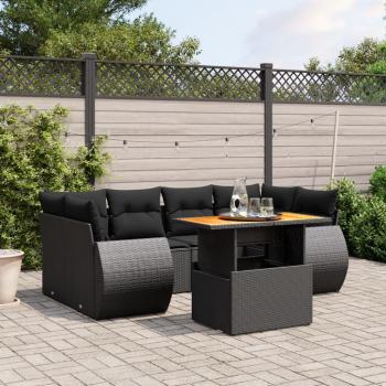 ARDEBO.de - 7-tlg. Garten-Sofagarnitur mit Kissen Schwarz Poly Rattan