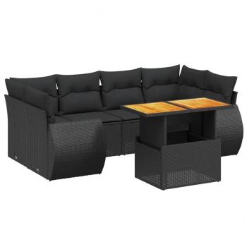 7-tlg. Garten-Sofagarnitur mit Kissen Schwarz Poly Rattan