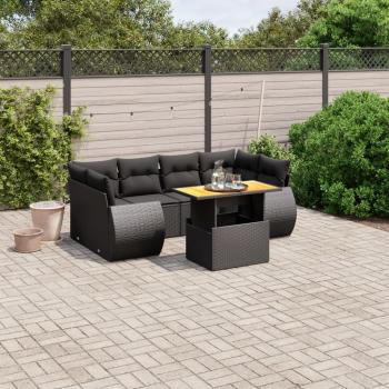 7-tlg. Garten-Sofagarnitur mit Kissen Schwarz Poly Rattan