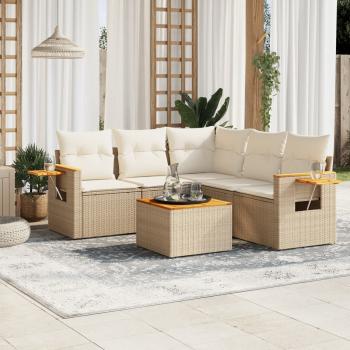 ARDEBO.de - 6-tlg. Garten-Sofagarnitur mit Kissen Beige Poly Rattan