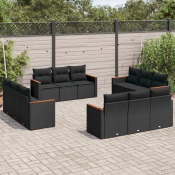 ARDEBO.de - 12-tlg. Garten-Sofagarnitur mit Kissen Schwarz Poly Rattan