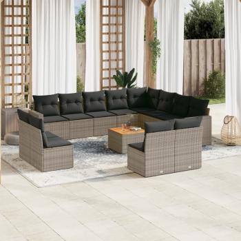 ARDEBO.de - 13-tlg. Garten-Sofagarnitur mit Kissen Grau Poly Rattan