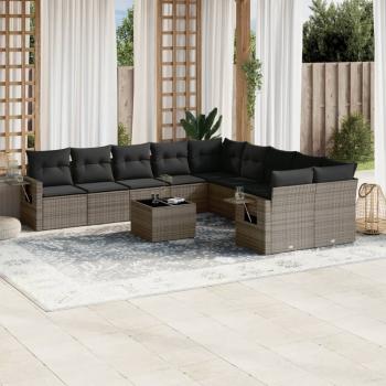 ARDEBO.de - 11-tlg. Garten-Sofagarnitur mit Kissen Grau Poly Rattan