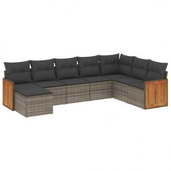 8-tlg. Garten-Sofagarnitur mit Kissen Grau Poly Rattan