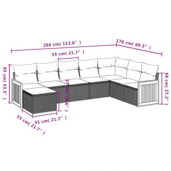 8-tlg. Garten-Sofagarnitur mit Kissen Grau Poly Rattan