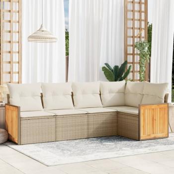 ARDEBO.de - 5-tlg. Garten-Sofagarnitur mit Kissen Beige Poly Rattan