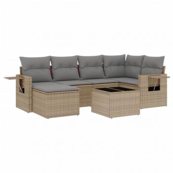 7-tlg. Garten-Sofagarnitur mit Kissen Beige Poly Rattan