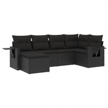 6-tlg. Garten-Sofagarnitur mit Kissen Schwarz Poly Rattan