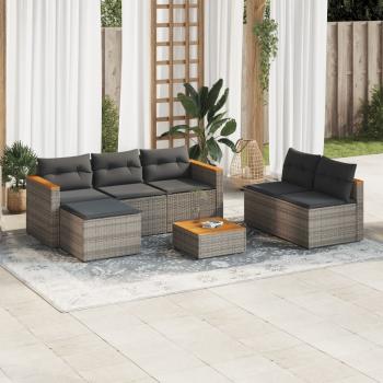 ARDEBO.de - 5-tlg. Garten-Sofagarnitur mit Kissen Grau Poly Rattan Akazie