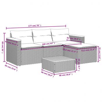 5-tlg. Garten-Sofagarnitur mit Kissen Grau Poly Rattan Akazie