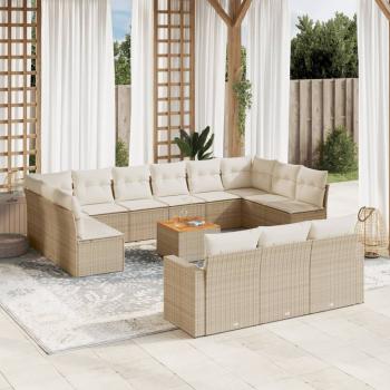 ARDEBO.de - 14-tlg. Garten-Sofagarnitur mit Kissen Beige Poly Rattan