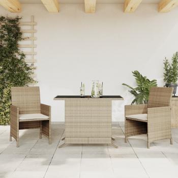 ARDEBO.de - 3-tlg. Bistro-Set mit Kissen Beige Poly Rattan