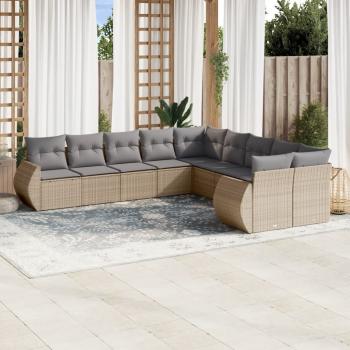 ARDEBO.de - 10-tlg. Garten-Sofagarnitur mit Kissen Beige Poly Rattan