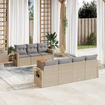 ARDEBO.de - 8-tlg. Garten-Sofagarnitur mit Kissen Beige Poly Rattan