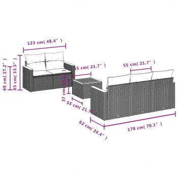 6-tlg. Garten-Sofagarnitur mit Kissen Beige Poly Rattan